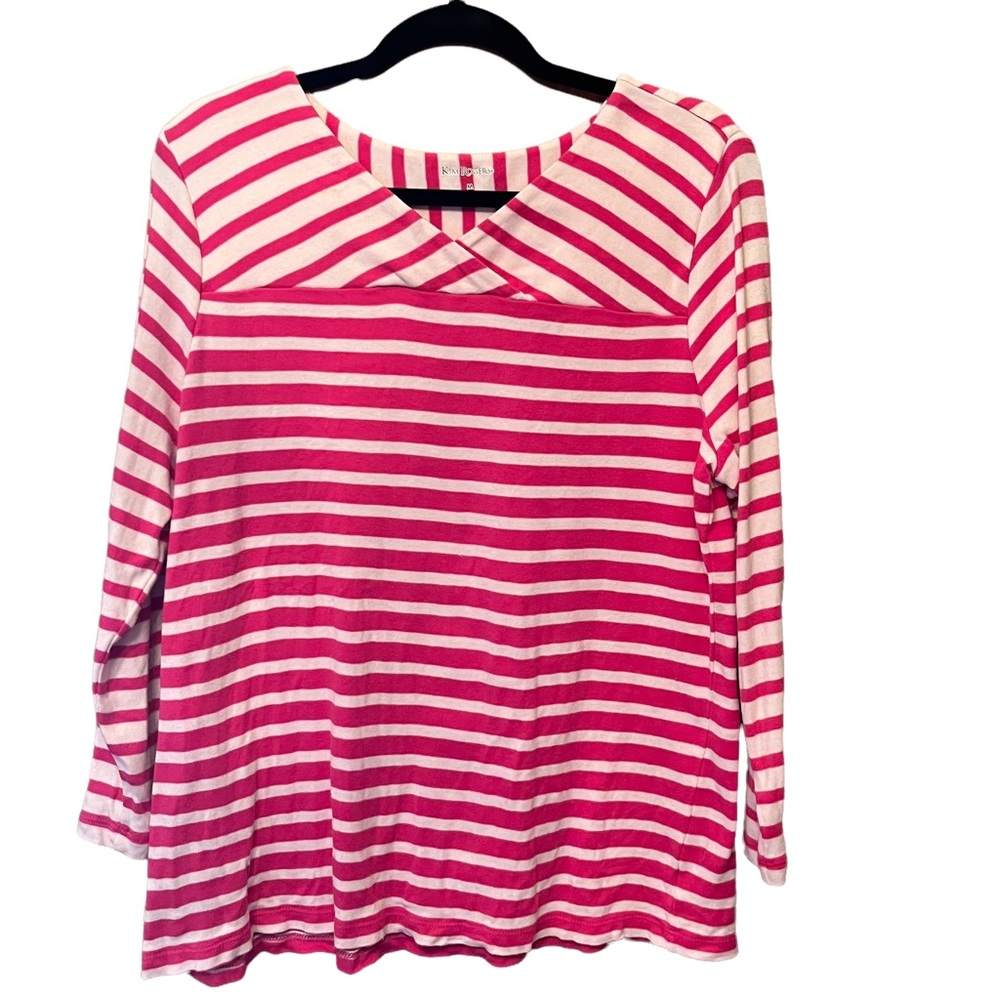 Kim Rogers Women’s Criss Cross V-Neck Top Pink Stripe Sz Medium
